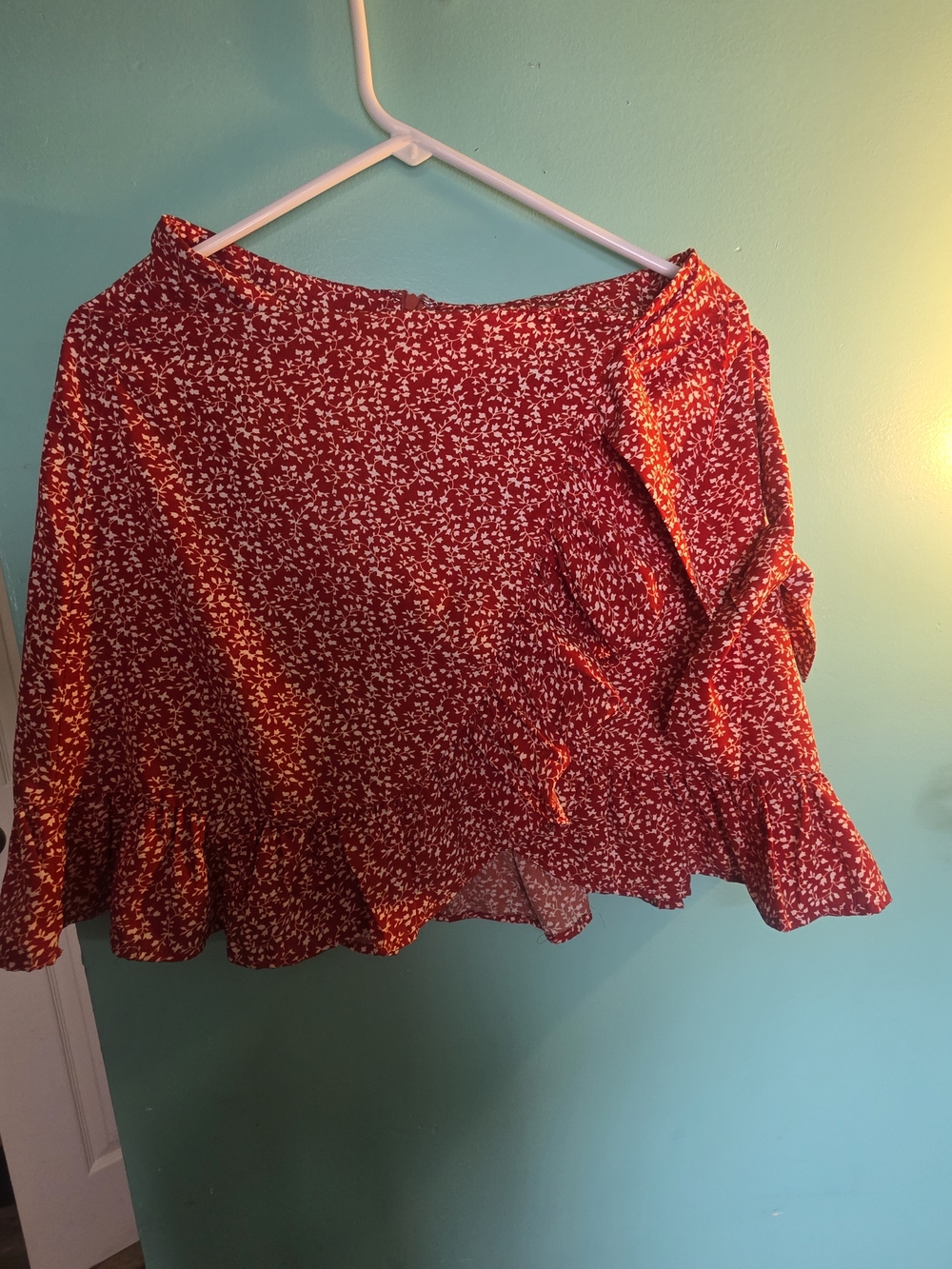 SHEIN Red Mini Skirt with White Floral Print